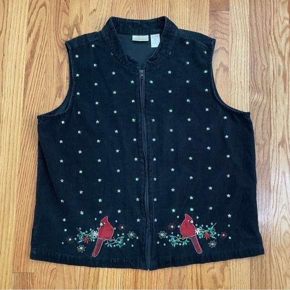 Vintage Embroidered Christmas Cardinal Holiday Vest Sequins Floral Women's XL - Picture 14 of 14